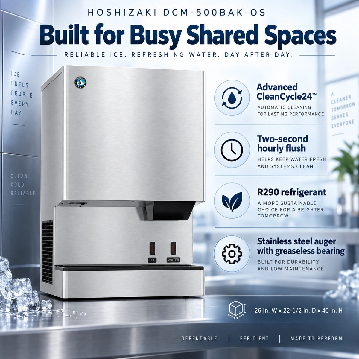 Hoshizaki DCM-500BAK-OS Opti-Serve Touchless Cubelet Ice & Water Dispenser - 597 lb/Day with 40 lb Bin, Air-Cooled
