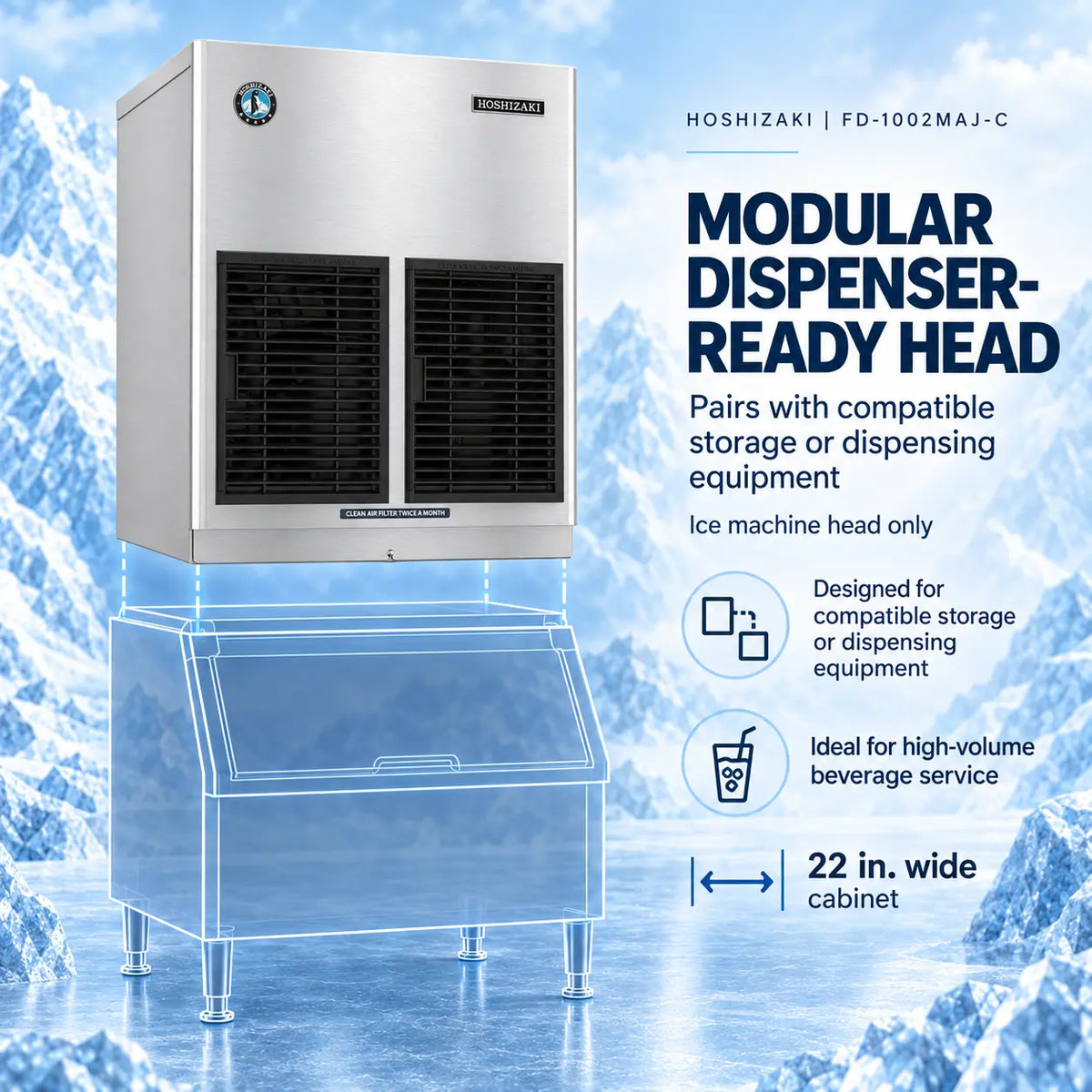 Hoshizaki FD-1002MAJ-C 22-Inch Air-Cooled Modular Cubelet Ice Machine Head - 890 lb/Day