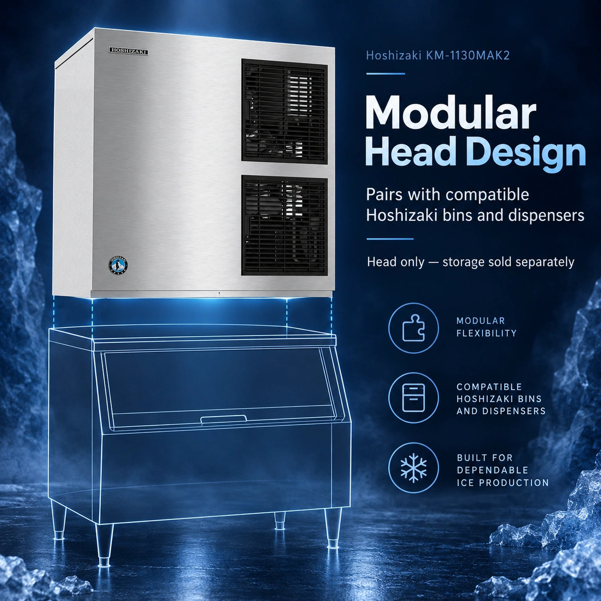 Hoshizaki KM-1130MAK2 30-Inch Air-Cooled Crescent Cube Ice Machine Head - 1181 lb/Day