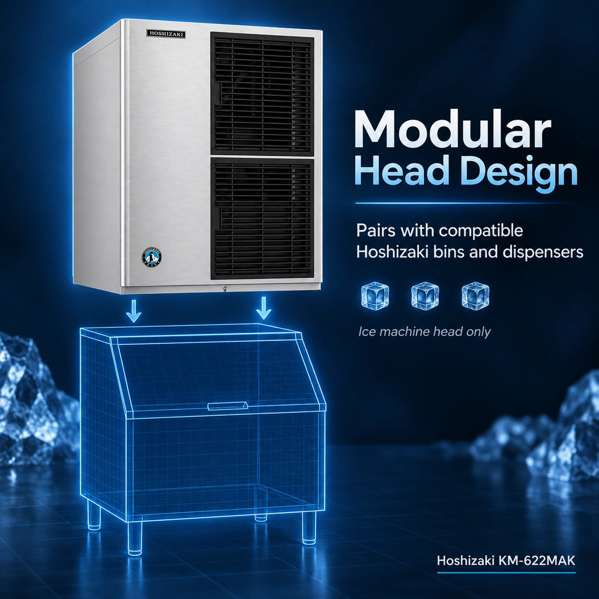 Hoshizaki KM-622MAK 22-Inch Air-Cooled Crescent Cube Ice Machine Head - 673 lb/Day