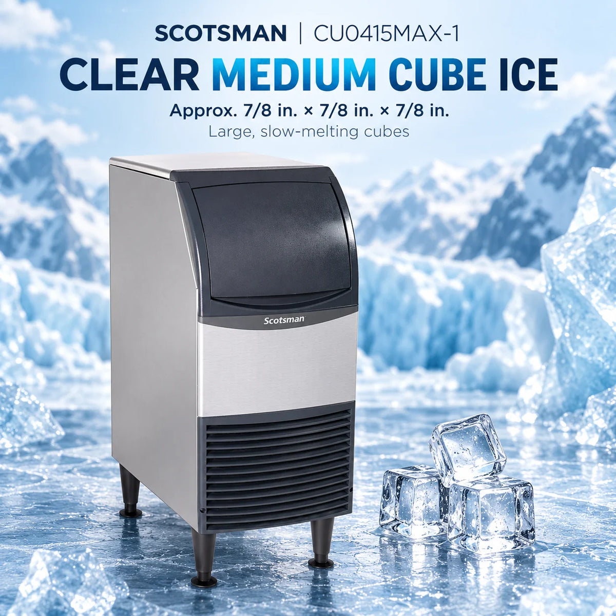 Scotsman CU0415MAX-1 Undercounter Ice Machine - 60 lb/Day Medium Cube with 36 lb Bin, 15 Inch Air-Cooled
