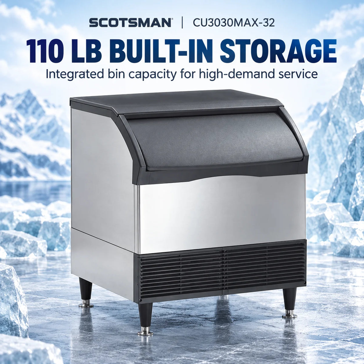 Scotsman CU3030MAX-32 Undercounter Ice Machine - 329 lb/Day Medium Cube with 110 lb Bin, 30 Inch Air-Cooled