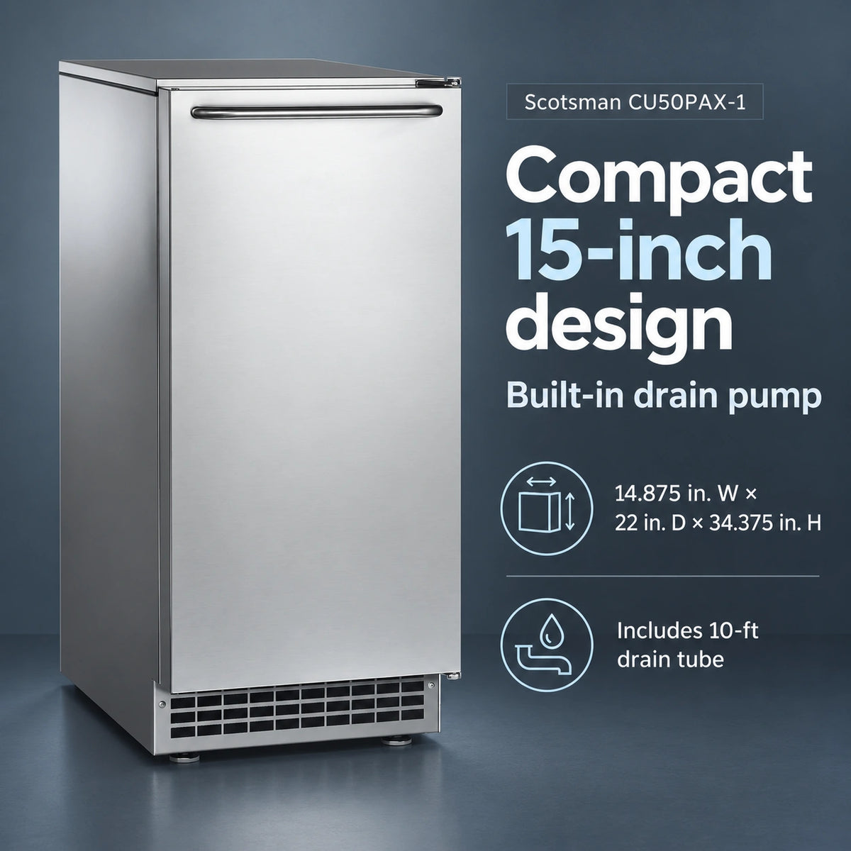 Scotsman CU50PAX-1 Undercounter Ice Machine - 65 lb/Day Gourmet Cube with 26 lb Bin, 15 Inch Air-Cooled