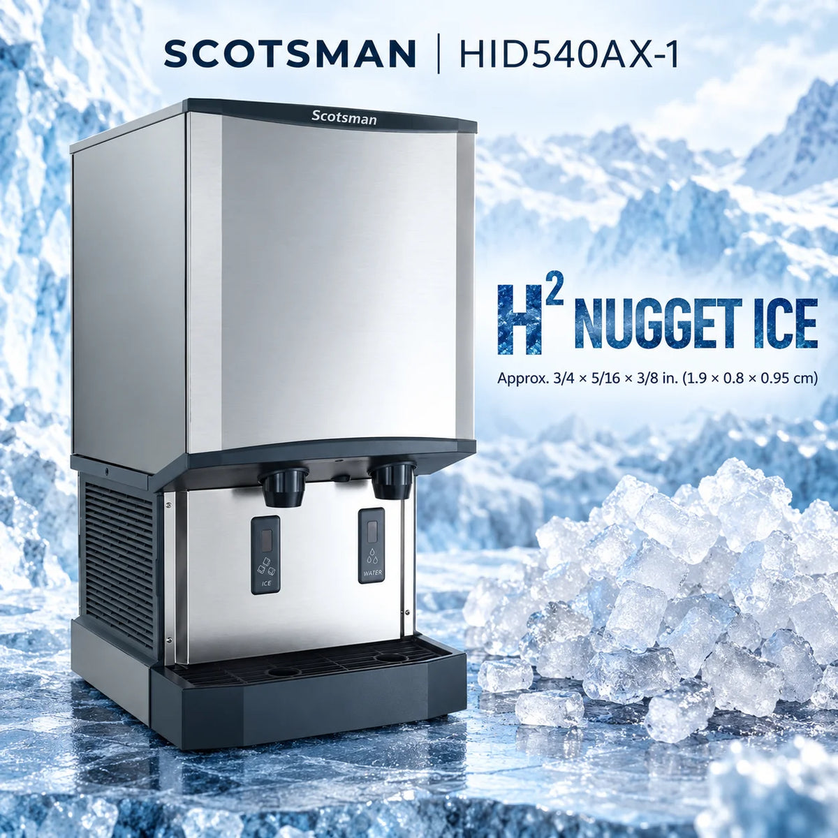 Scotsman Meridian HID540AX-1 Touch-Free Ice and Water Dispenser - 500 lb/Day Nugget Ice, 40 lb Storage