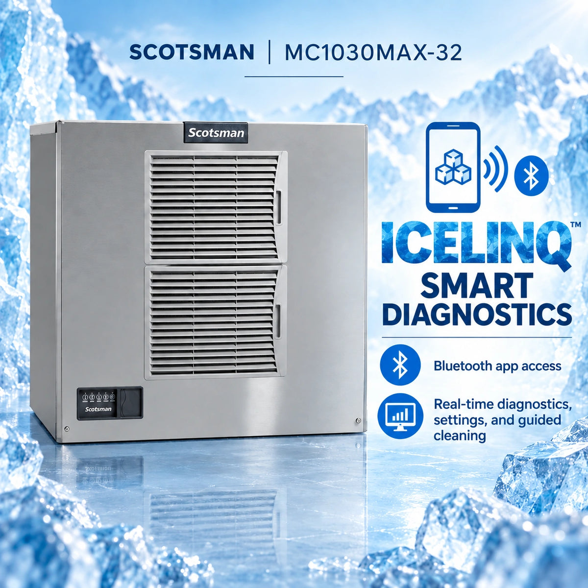 Scotsman Prodigy ELITE MC1030MAX-32 Commercial Ice Machine Head - 1,041 lb/Day Medium Cube, 30 Inch Air-Cooled 208-230V
