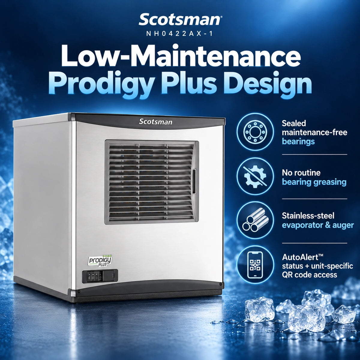 Scotsman Prodigy Plus NH0422AX-1 Commercial Nugget Ice Machine Head - 375 lb/Day H² Nugget Ice, 22 Inch Air-Cooled 115V
