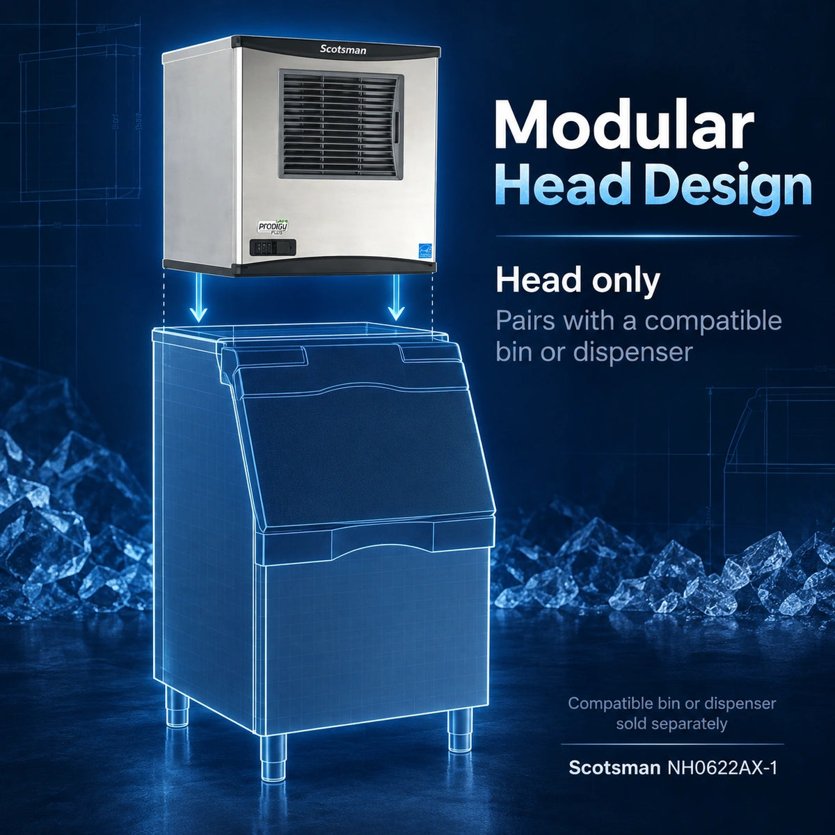 Scotsman Prodigy Plus NH0622AX-1 Commercial Nugget Ice Machine Head - 644 lb/Day H² Nugget Ice, 22 Inch Air-Cooled 115V