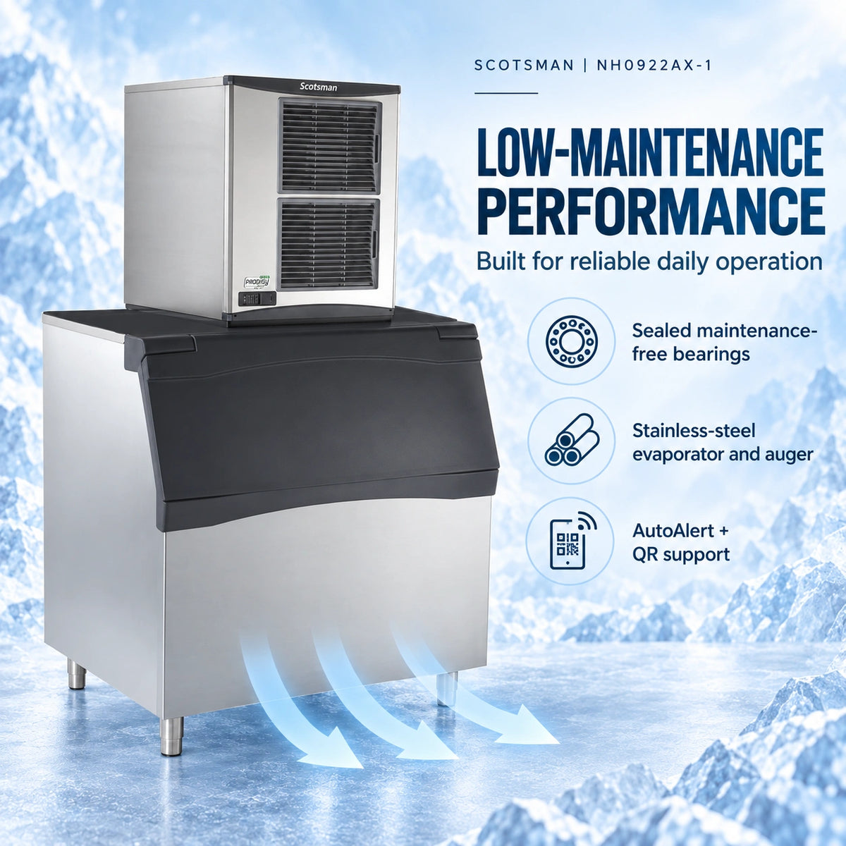 Scotsman Prodigy Plus NH0922AX-1 Commercial Nugget Ice Machine Head - 862 lb/Day H² Nugget Ice, 22 Inch Air-Cooled 115V