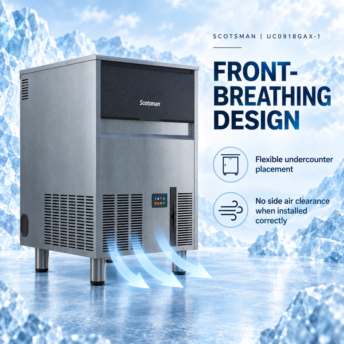 Scotsman UC0918GAX-1 Undercounter Ice Machine - 95 lb/Day Gourmet Cube with 33 lb Bin, 18.31 Inch Air-Cooled