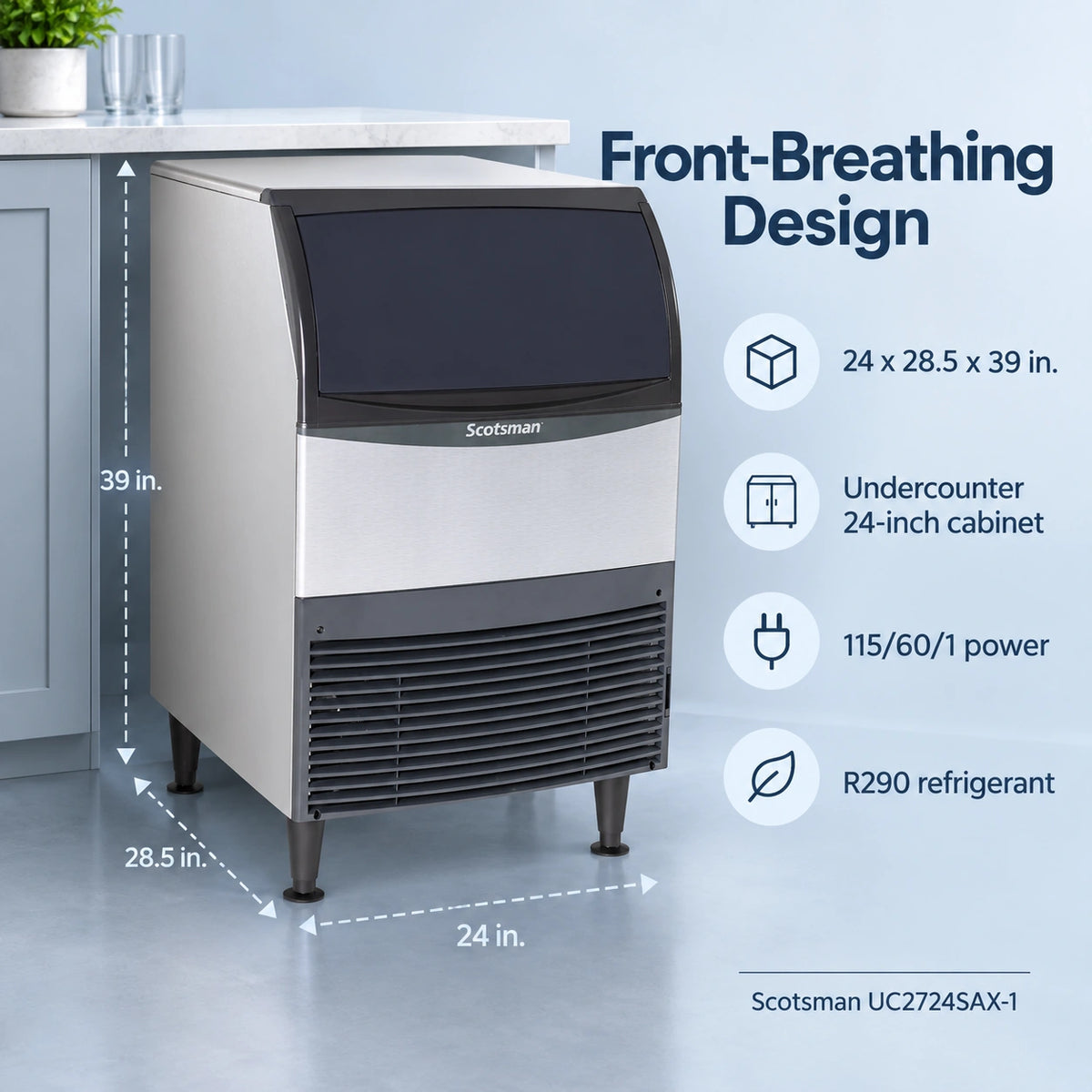 Scotsman UC2724SAX-1 Undercounter Ice Machine - 282 lb/Day Small Cube with 80 lb Bin, 24 Inch Air-Cooled