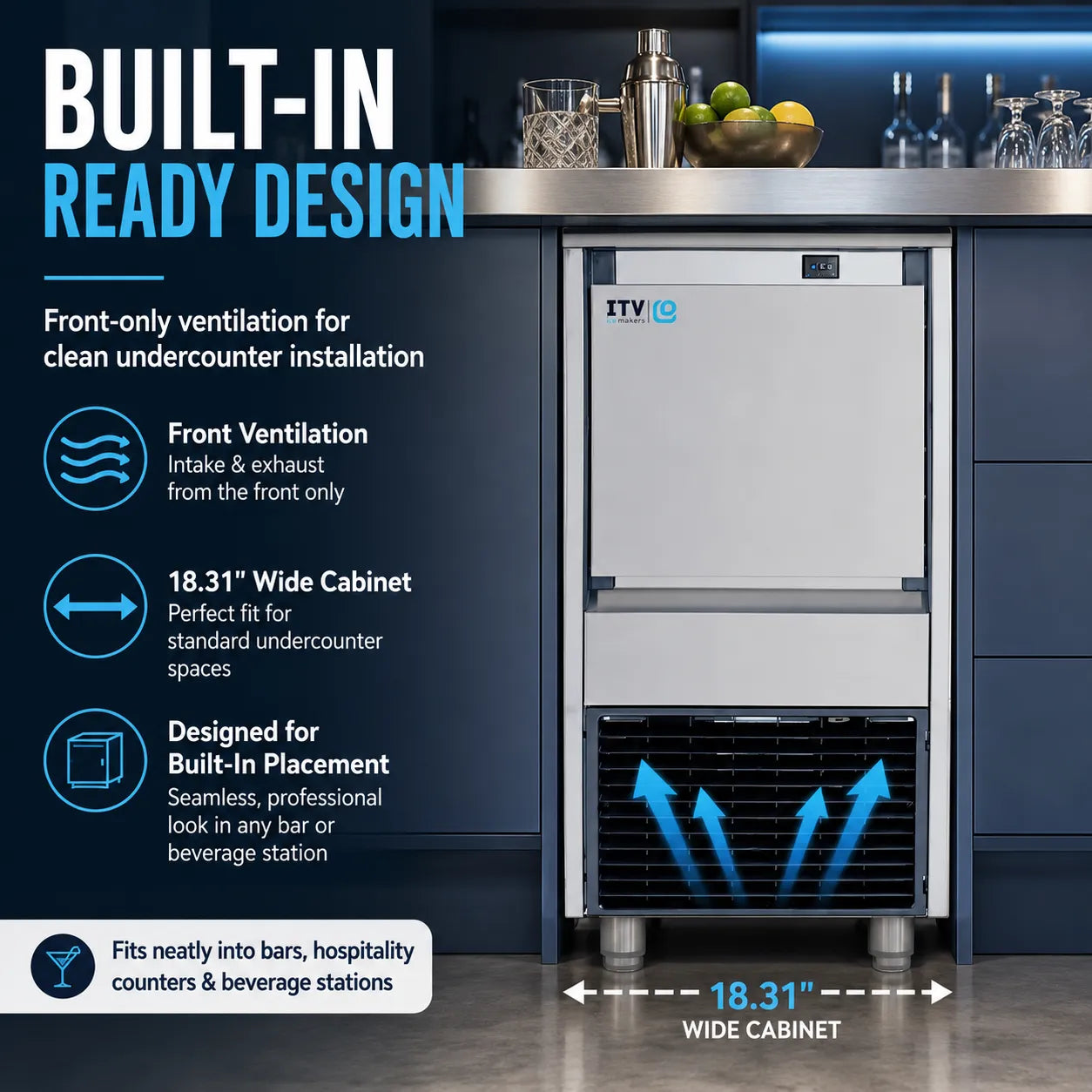 Built-in refrigerator with ventilation system details on a kitchen background