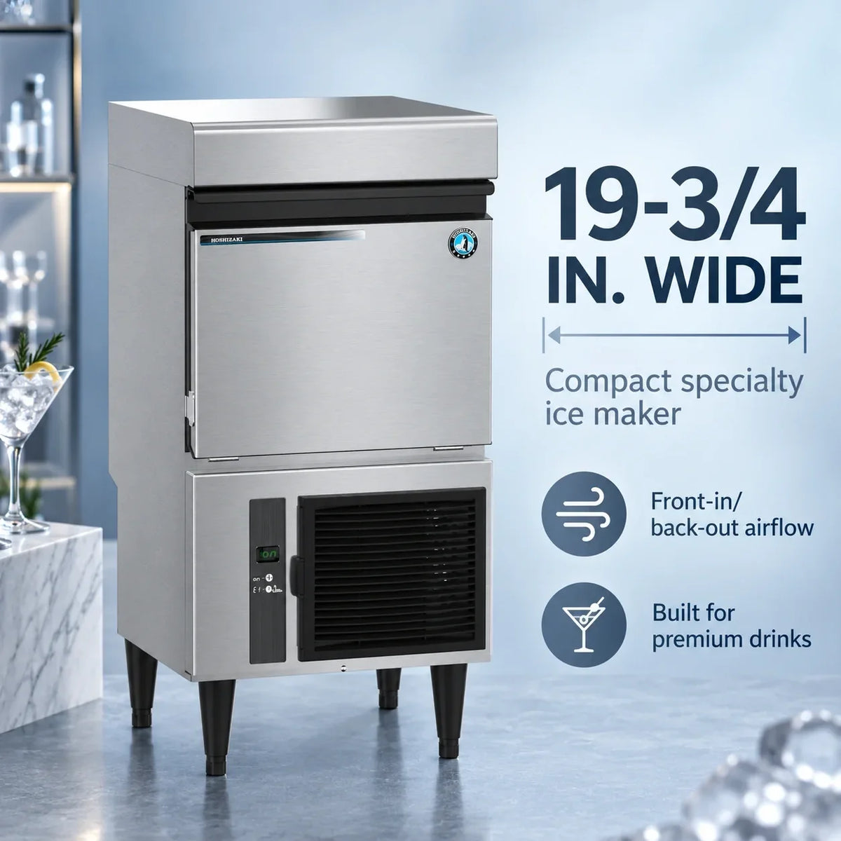 Hoshizaki IM-50BAA-LM Specialty Large Square Cube Ice Maker - 50 lb/Day with 22 lb Bin, Air-Cooled
