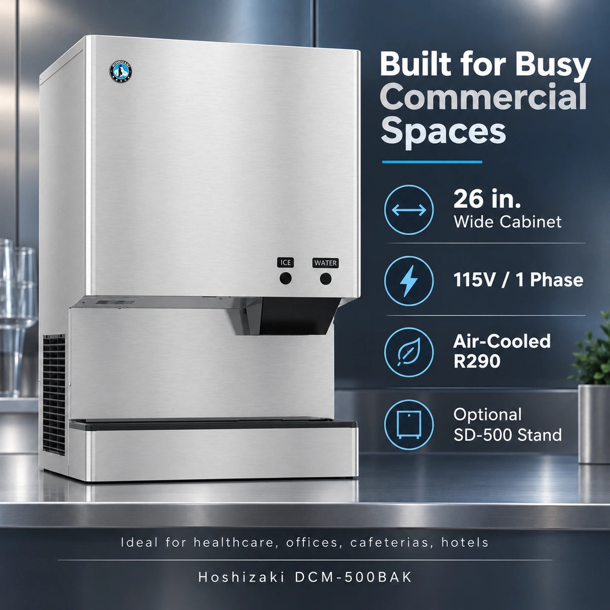 Hoshizaki DCM-500BAK Cubelet Ice & Water Dispenser - 597 lb/Day with 40 lb Bin, Air-Cooled