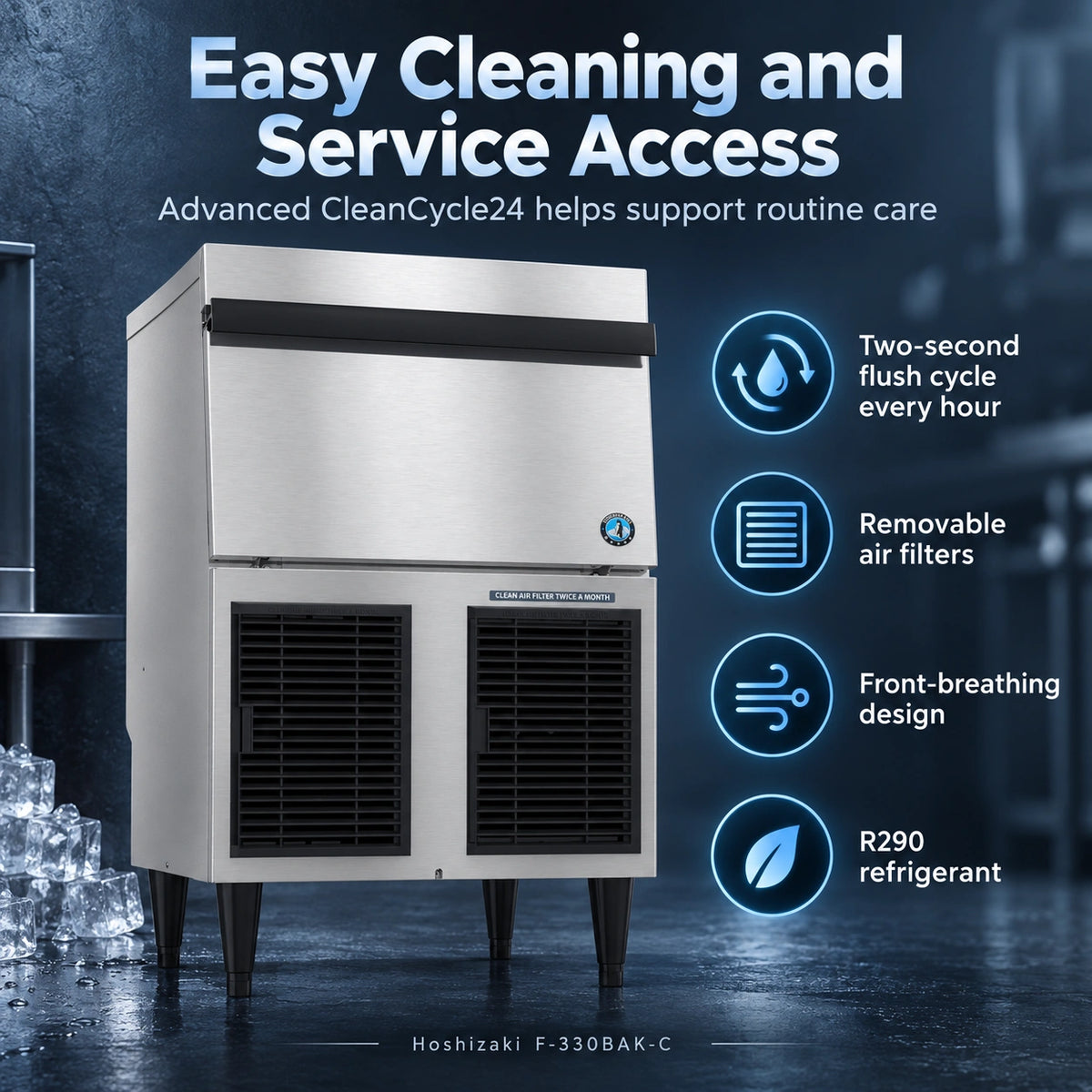 Hoshizaki F-330BAK-C Undercounter Cubelet Ice Maker - 300 lb/Day with 80 lb Bin, Air-Cooled