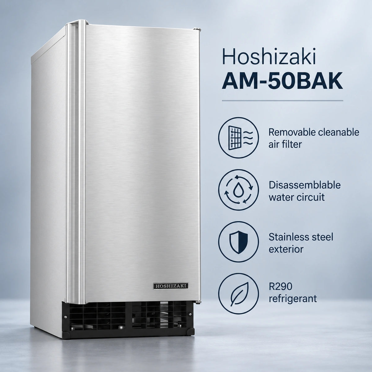 Hoshizaki AM-50BAK Undercounter Top Hat Cube Ice Maker - 54 lb/Day with 27 lb Bin, Air-Cooled