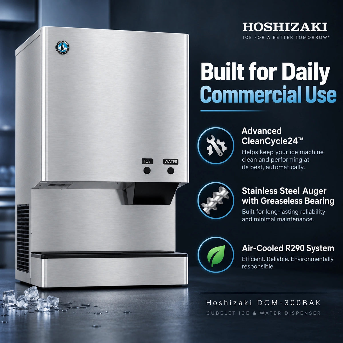 Hoshizaki DCM-300BAK Cubelet Ice & Water Dispenser - 343 lb/Day with 40 lb Bin, Air-Cooled