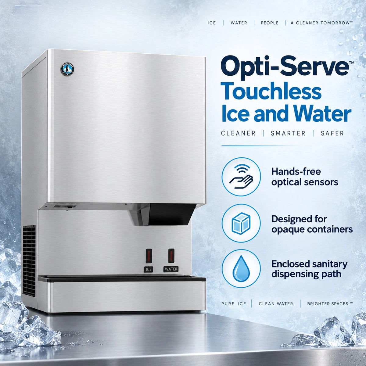 Hoshizaki DCM-500BAK-OS Opti-Serve Touchless Cubelet Ice & Water Dispenser - 597 lb/Day with 40 lb Bin, Air-Cooled