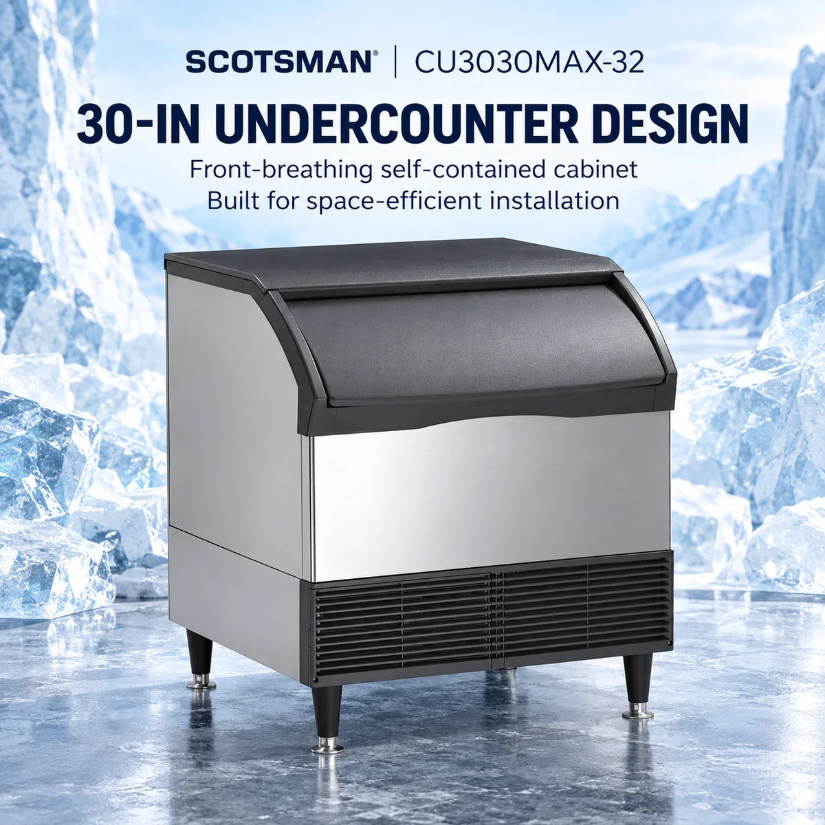 Scotsman CU3030MAX-32 Undercounter Ice Machine - 329 lb/Day Medium Cube with 110 lb Bin, 30 Inch Air-Cooled