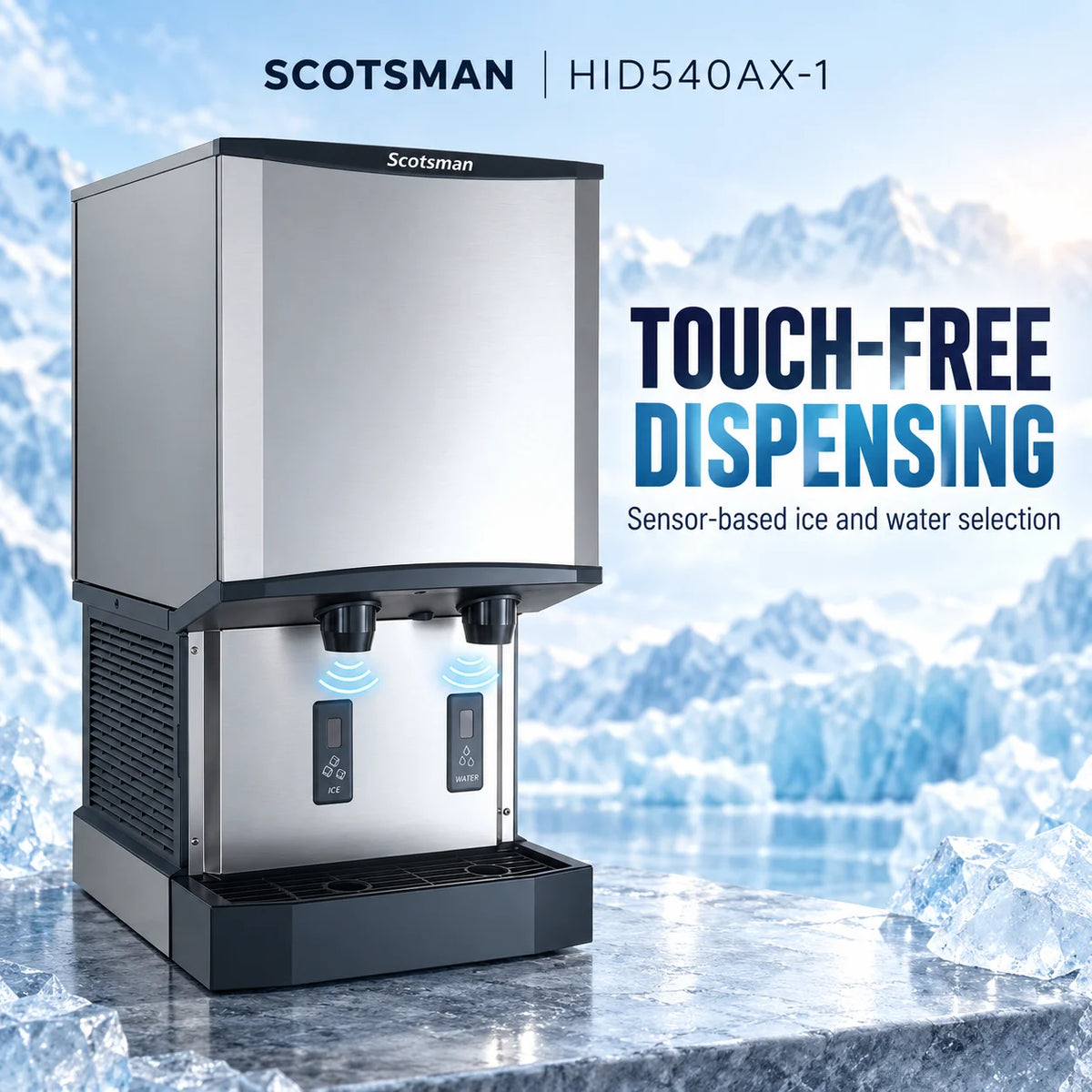 Scotsman Meridian HID540AX-1 Touch-Free Ice and Water Dispenser - 500 lb/Day Nugget Ice, 40 lb Storage