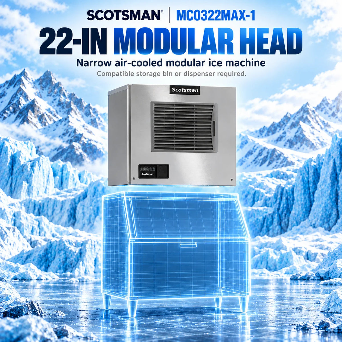 Scotsman Prodigy ELITE MC0322MAX-1 Commercial Ice Machine Head - 362 lb/Day Medium Cube, 22 Inch Air-Cooled 115V