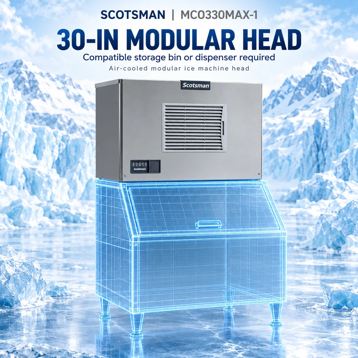 Scotsman Prodigy ELITE MC0330MAX-1 Commercial Ice Machine Head - 365 lb/Day Medium Cube, 30 Inch Air-Cooled 115V