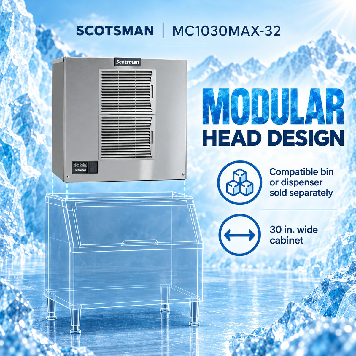 Scotsman Prodigy ELITE MC1030MAX-32 Commercial Ice Machine Head - 1,041 lb/Day Medium Cube, 30 Inch Air-Cooled 208-230V