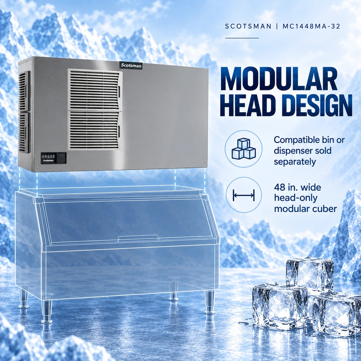 Scotsman Prodigy ELITE MC1448MA-32 Commercial Ice Machine Head - 1,553 lb/Day Medium Cube, 48 Inch Air-Cooled 208-230V