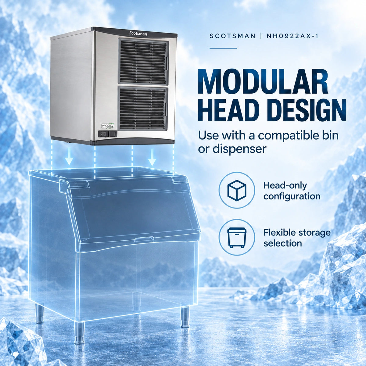 Scotsman Prodigy Plus NH0922AX-1 Commercial Nugget Ice Machine Head - 862 lb/Day H² Nugget Ice, 22 Inch Air-Cooled 115V