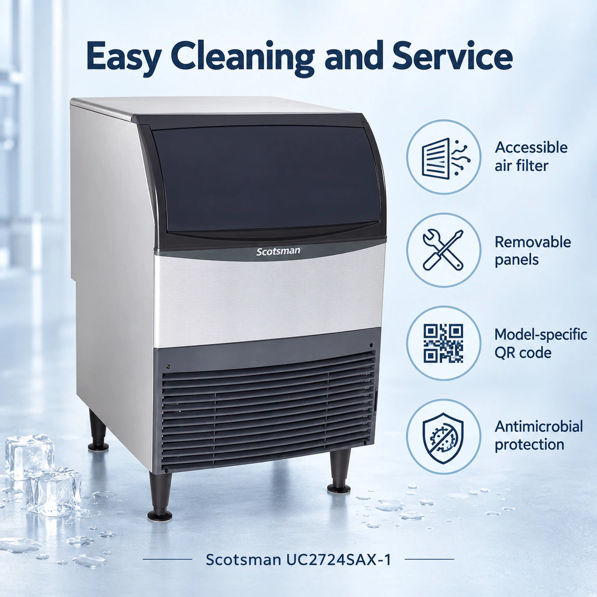Scotsman UC2724SAX-1 Undercounter Ice Machine - 282 lb/Day Small Cube with 80 lb Bin, 24 Inch Air-Cooled