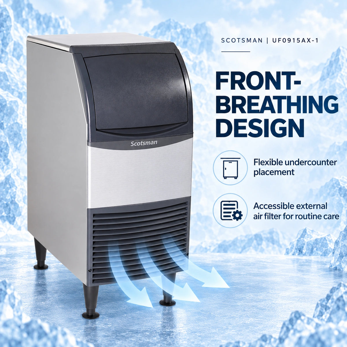 Scotsman UF0915AX-1 Commercial Flake Ice Machine - 96 lb/Day with 36 lb Bin, 15 Inch Air-Cooled