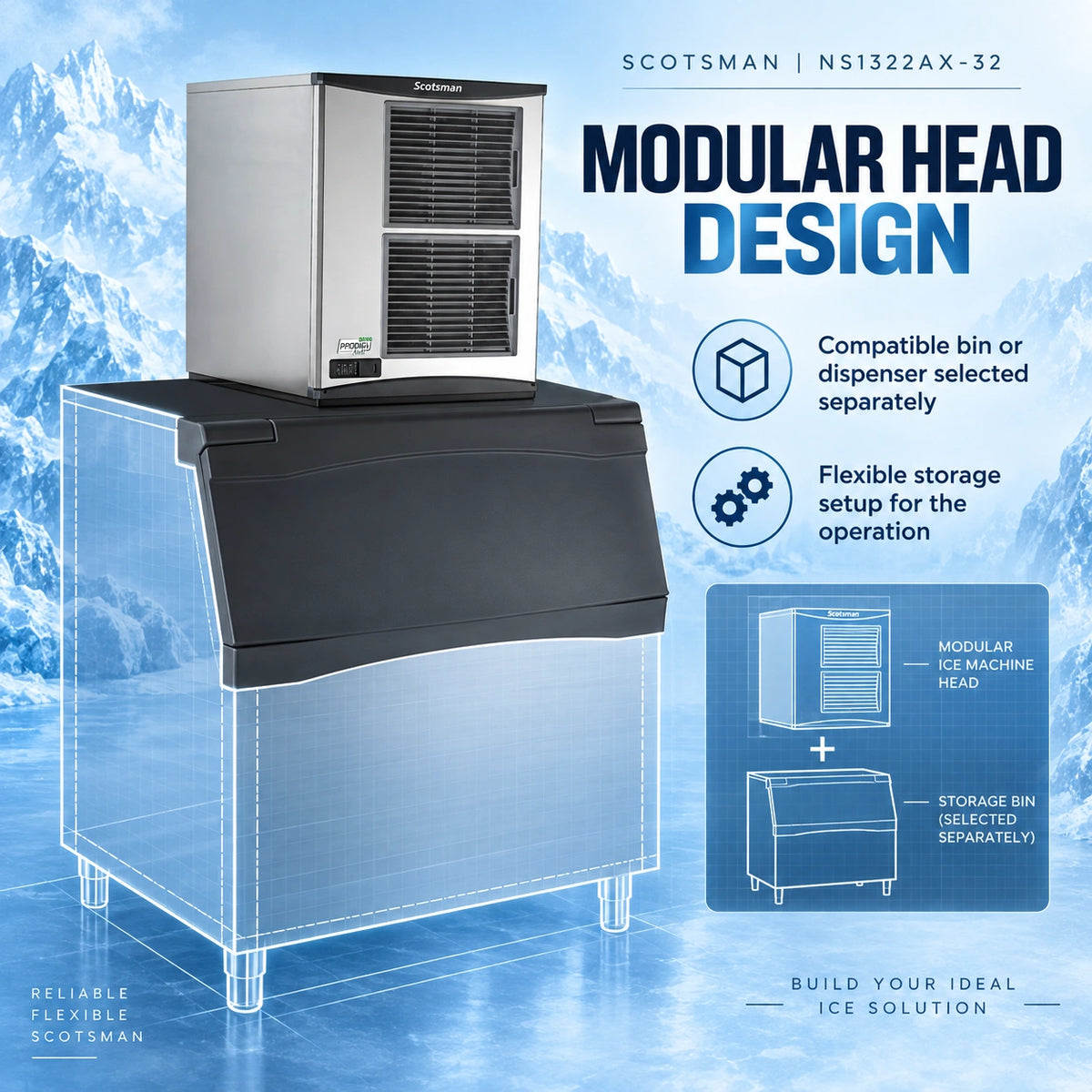 Scotsman Prodigy Plus NS1322AX-32 Commercial Nugget Ice Machine Head - 1,314 lb/Day Original Chewable Nugget Ice, 22 Inch Air-Cooled 208-230V