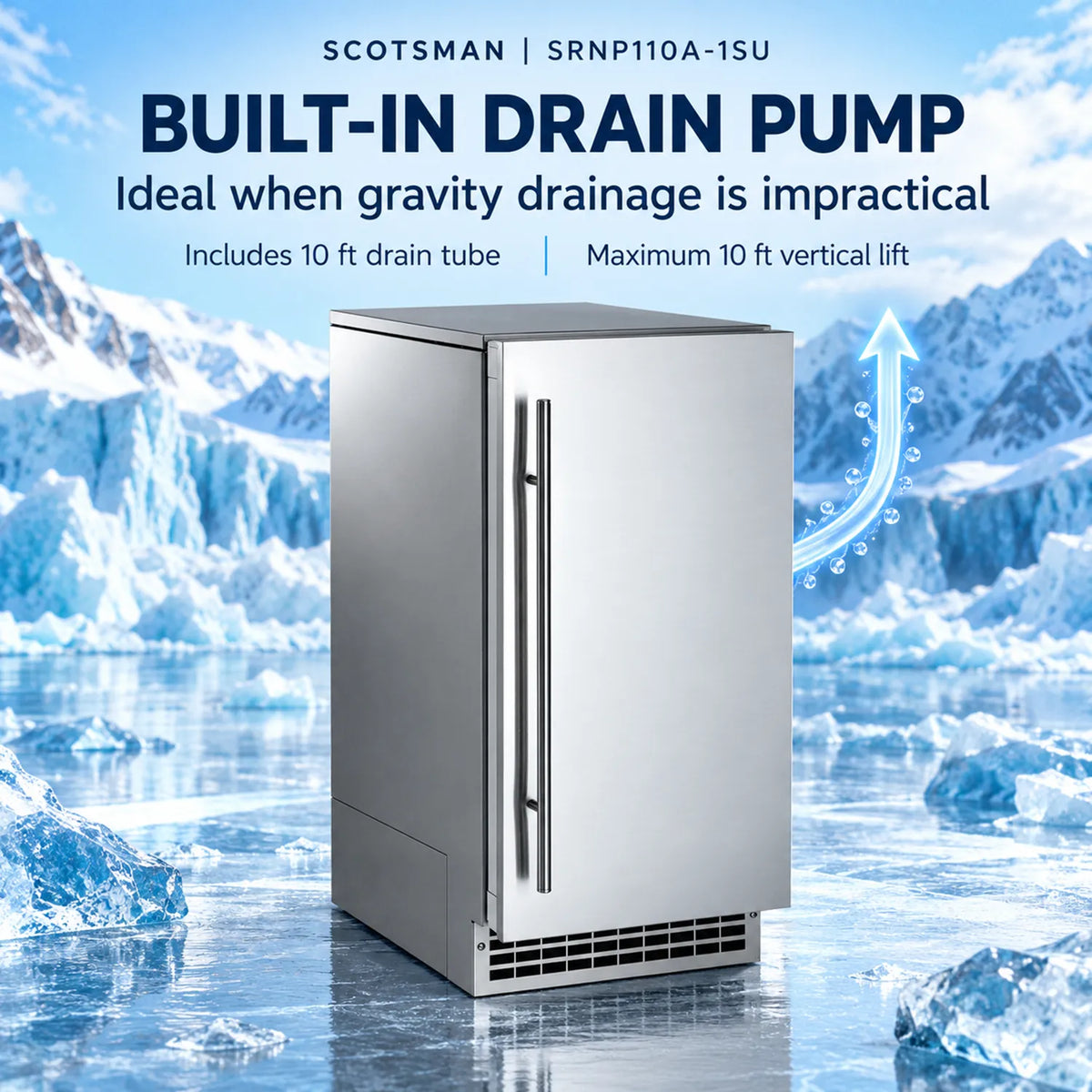 Scotsman SRNP110A-1SU Brilliance 15-Inch Undercounter Nugget Ice Maker - 110 lb/Day with 26 lb Bin, Panel-Ready, Pump Drain