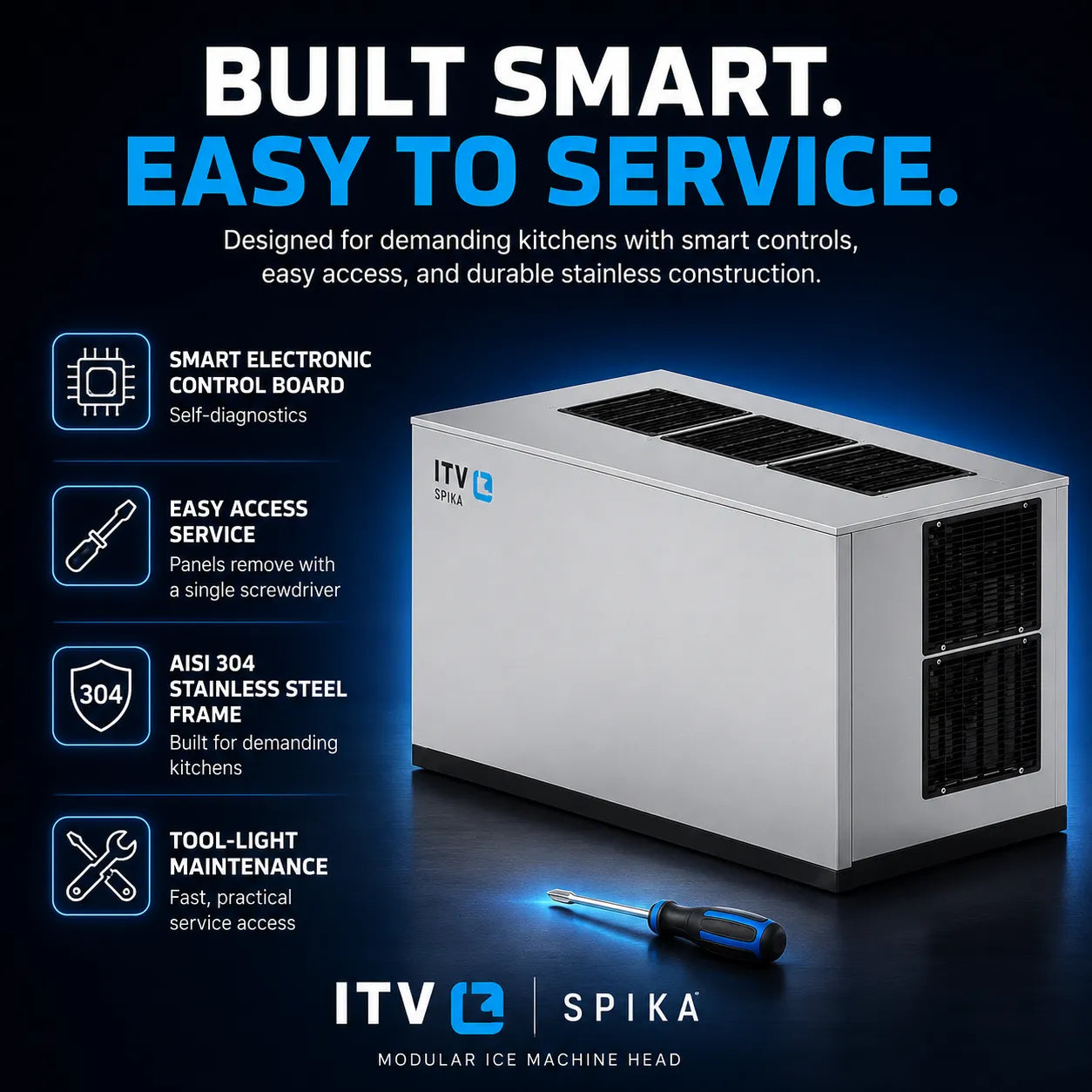 ITV SPIKA MS2100A1HR Commercial Ice Machine - 2,042 lb/Day Half Dice Cube, 48 inches Remote Air-Cooled Modular 220V