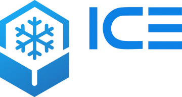 Blue and white ICE logo with a snowflake icon inside a hexagonal outline on a white background.