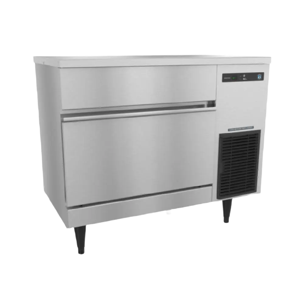 Stainless steel refrigerator on a white background