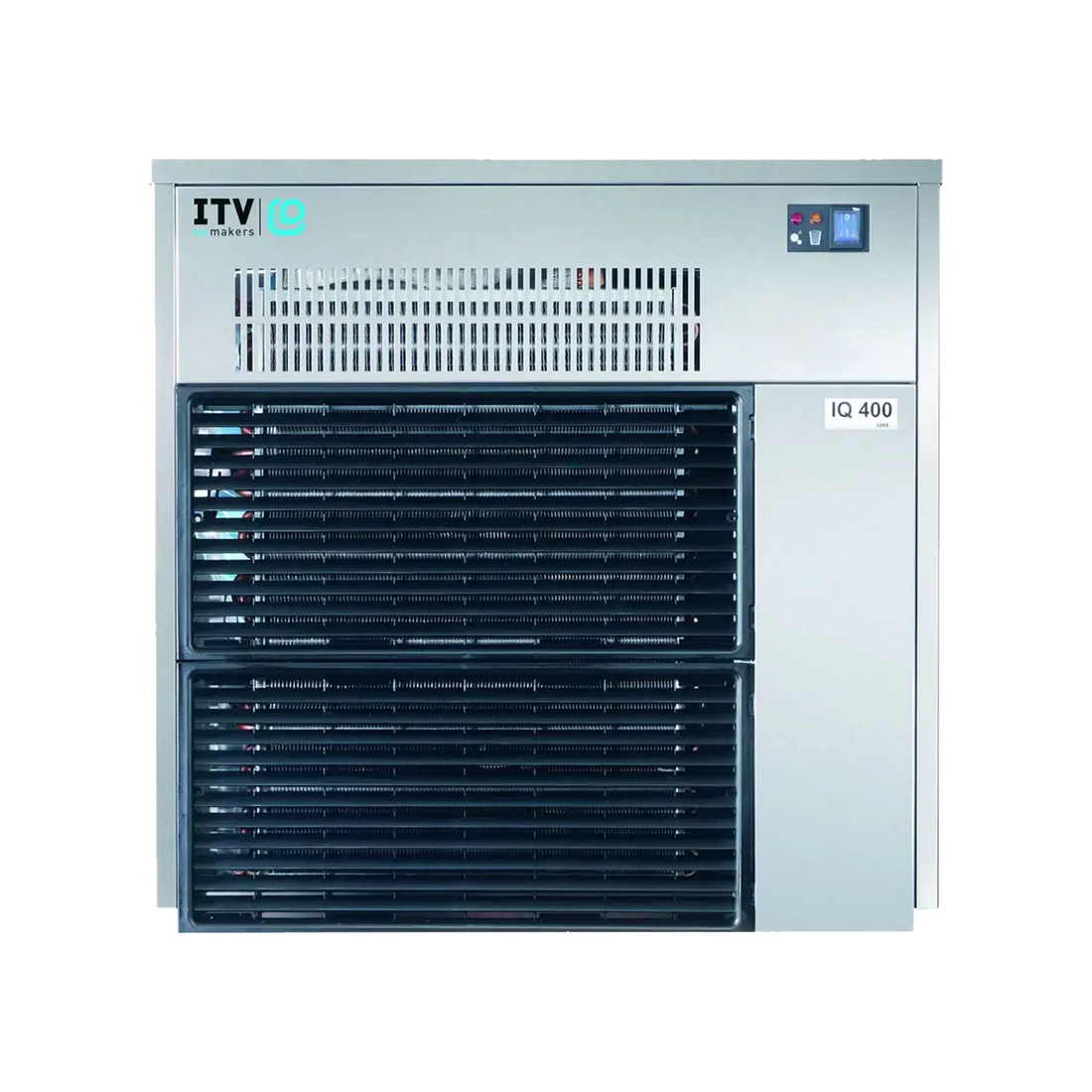 Front view of the ITV IQ 900 A air-cooled modular granular chip ice machine head, rated at up to 980 lb/day.