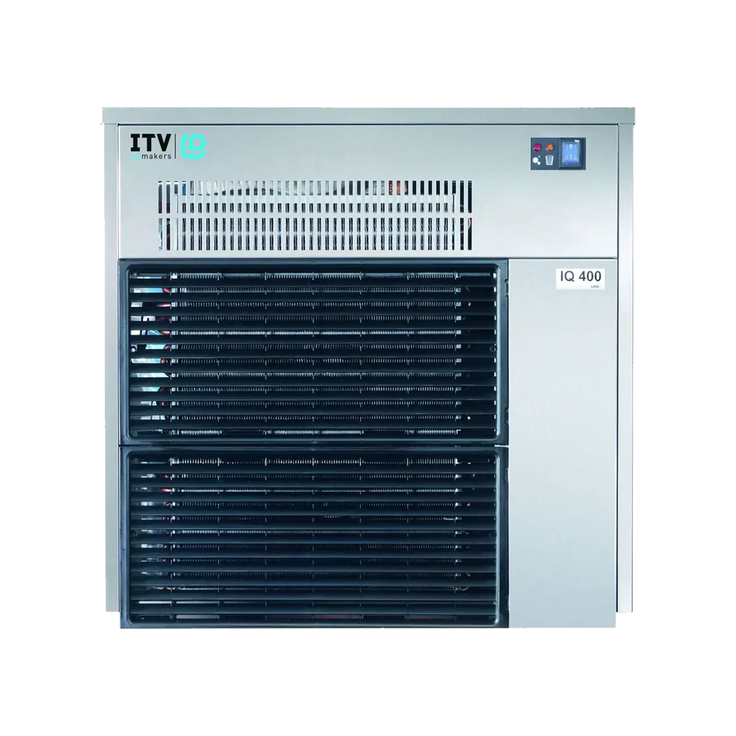 Front view of the ITV IQ 900 A air-cooled modular granular chip ice machine head, rated at up to 980 lb/day.
