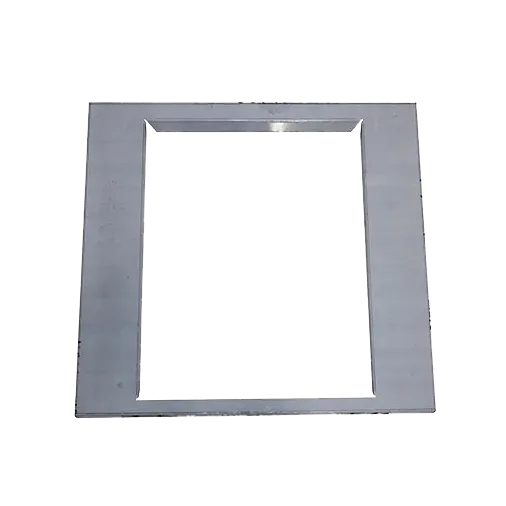 A square metal picture frame with a matte silver finish, isolated on a white background.