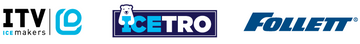 Logos of ITV Ice Makers, Cetro, and Follett on a white background