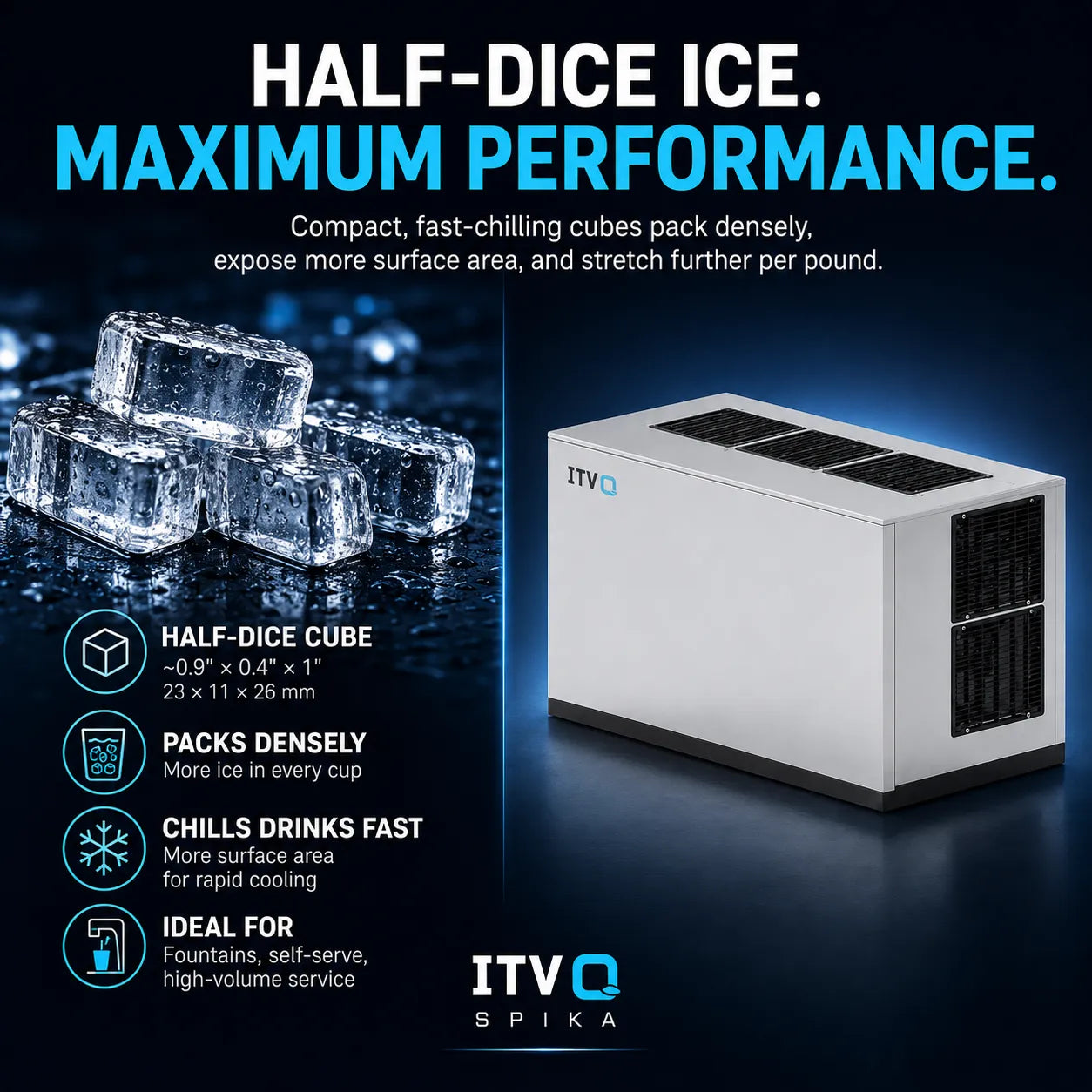 ITV SPIKA MS2100A1HR Commercial Ice Machine - 2,042 lb/Day Half Dice Cube, 48 inches Remote Air-Cooled Modular 220V