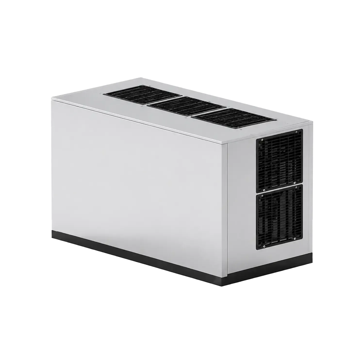 A stainless steel undercounter appliance, likely a refrigerator or freezer, shown from a three-quarters perspective on a solid white background.