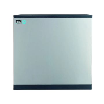 A compact, top-freezer mini refrigerator with a silver-gray front panel and dark gray or black trim on the top and bottom, featuring the 'ITV' brand logo in the upper left corner.