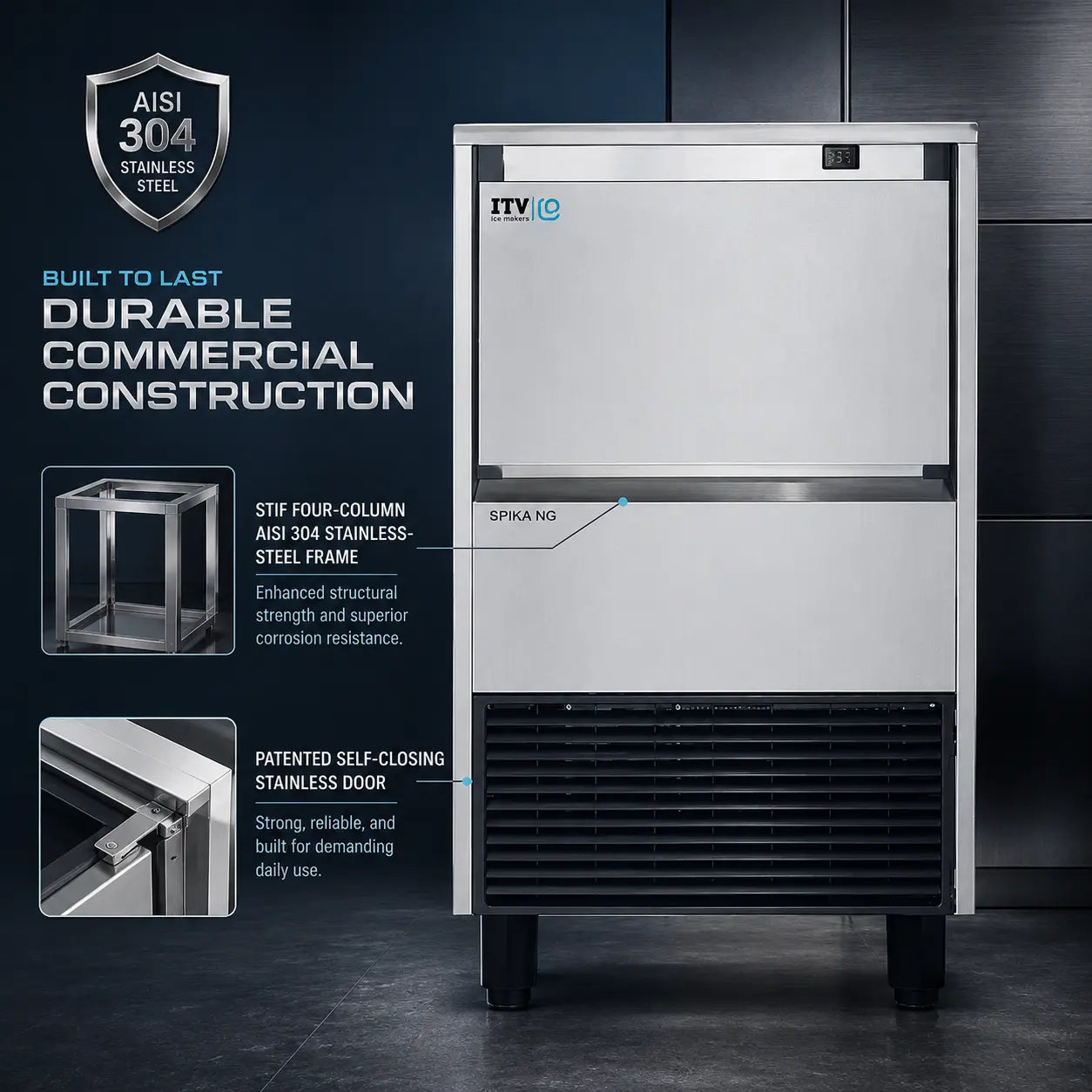 ITV SPIKA NG 130 A1H Undercounter Ice Machine - 139 lb/Day Half Dice Cube with 44 lb Bin, 21 inches Air-Cooled Commercial