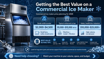 Advertisement for a commercial ice maker with pricing and value information.