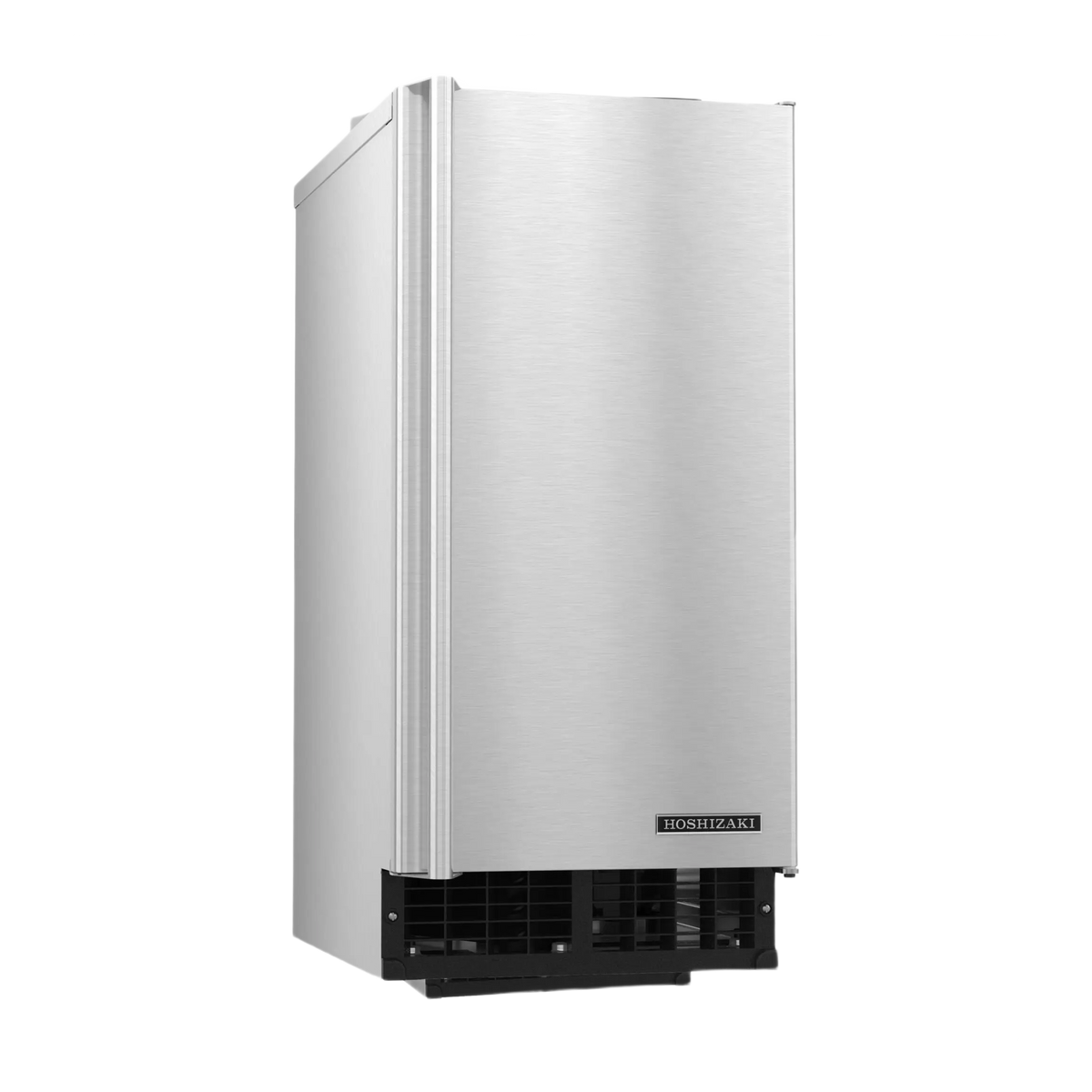 A stainless steel undercounter refrigerator with a brushed metal finish, black vented base, and a visible ECHOFREEZ brand badge on the lower right of the door, shown on a plain white background.