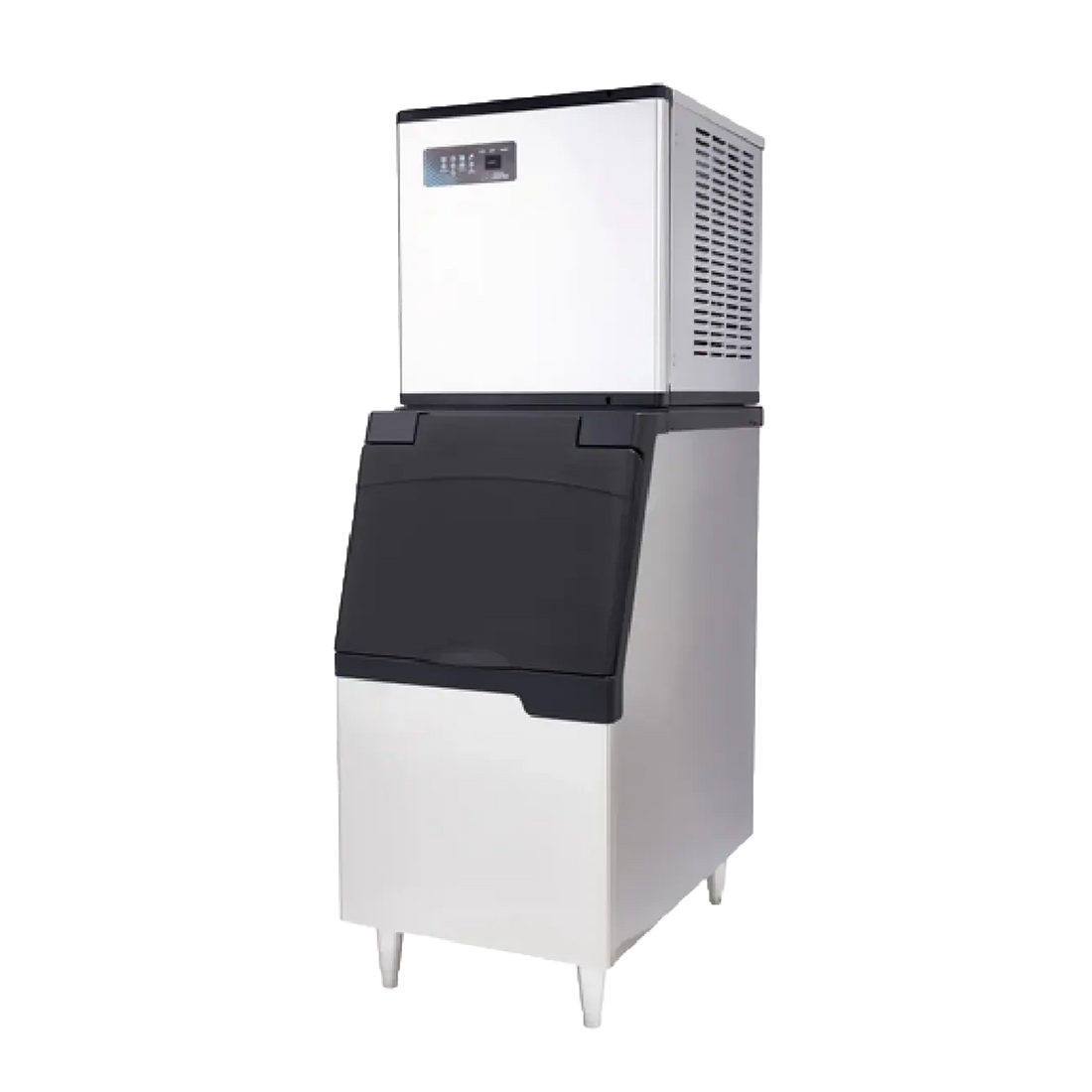 White ice machine with black accents on a white background