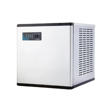 White ice machine with black accents on a white background