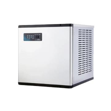 White ice machine with black accents on a white background