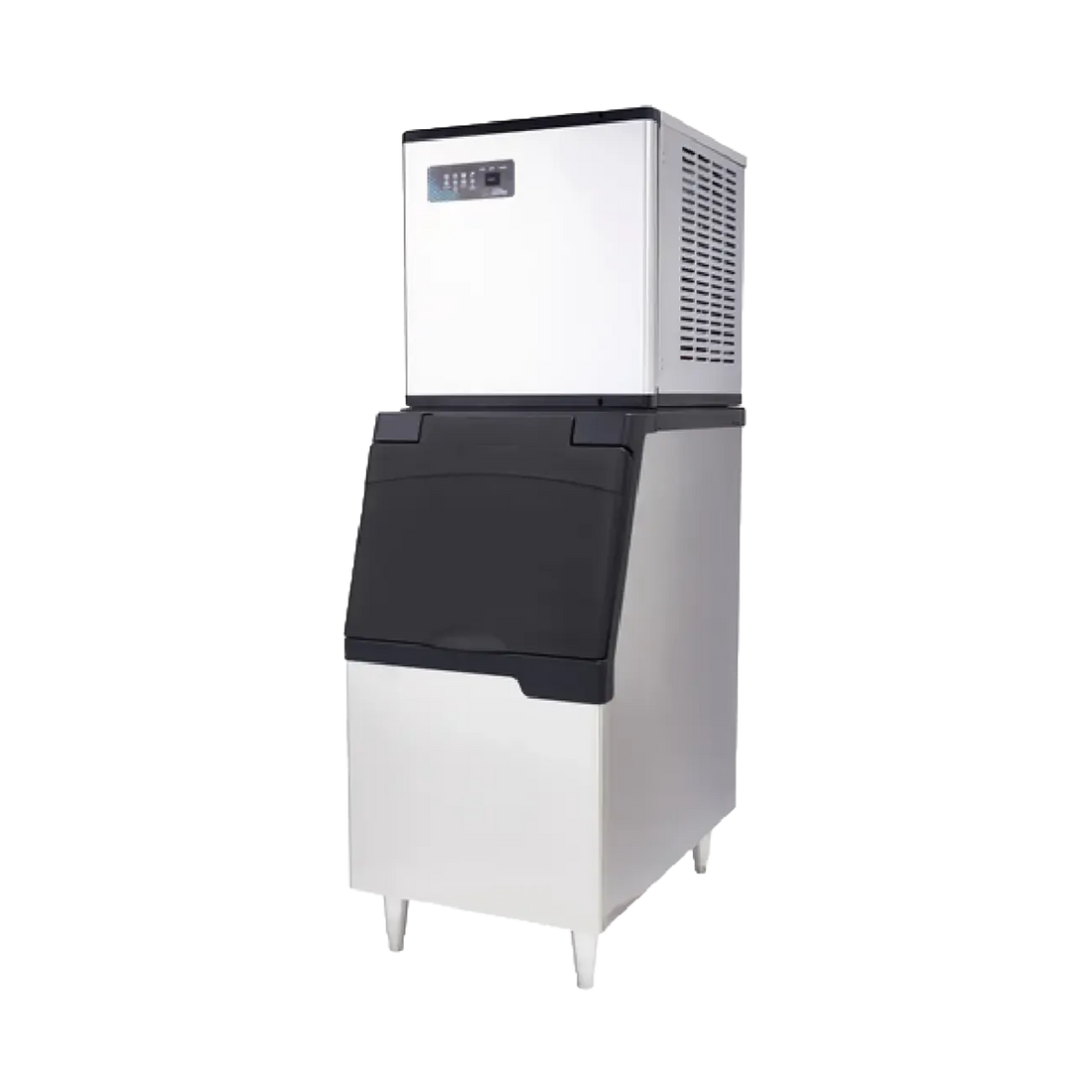 White ice machine with control panel on a white background