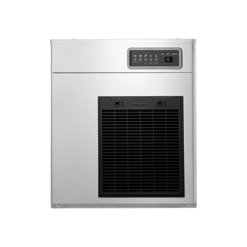 Stainless steel wall-mounted dryer with digital control panel on a white background